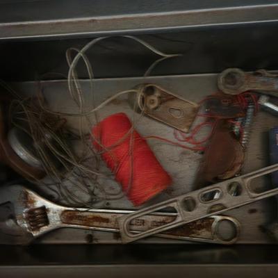 Tool Box with contents Sockets, Lufkin tape rule and more