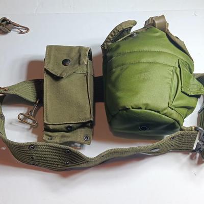 Military issued canteen with suspenders and ammunition bag