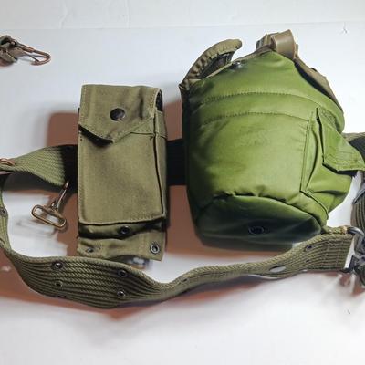 Military issued canteen with suspenders and ammunition bag