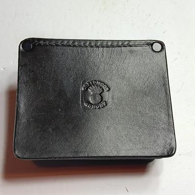Black leather Creedmoor Armory ammunition belt mount case