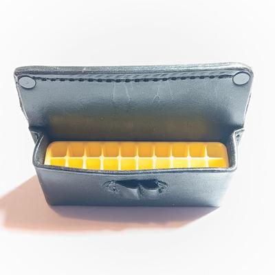 Black leather Creedmoor Armory ammunition belt mount case