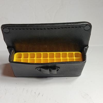 Black leather Creedmoor Armory ammunition belt mount case