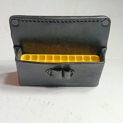 Black leather Creedmoor Armory ammunition belt mount case