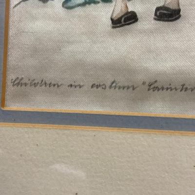 Vintage "Children in Custom(Costume?) Lederhosen" Fabric Art, SIGNED