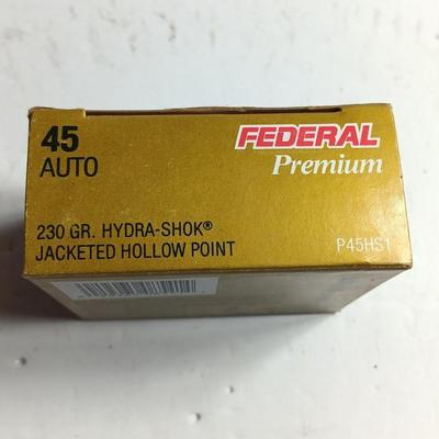 Federal Ammunition premium pistol cartridges 20 centerfire 45 auto 230 Gr. Hydra-Shok Jacketed Hollow Point