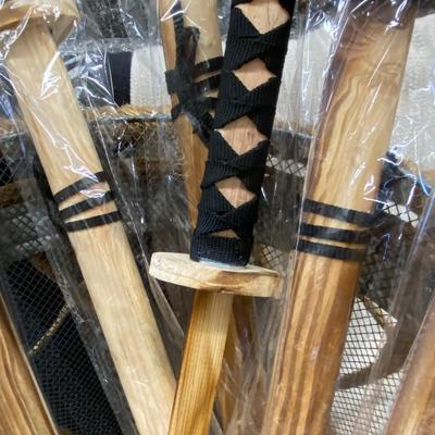 Wooden Katanas and Metal Basket Lot