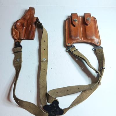 Leather Jackass Shoulder Holster with leather 2 - mag case