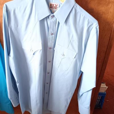 Two Men's pearl snap shirts - long sleeved Ely Cattleman's 161/6 & Corral West Large