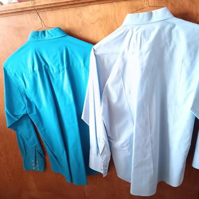 Two Men's pearl snap shirts - long sleeved Ely Cattleman's 161/6 & Corral West Large