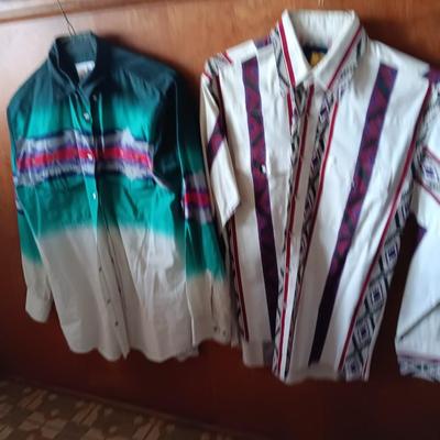 Two Men's pearl snap shirts - long sleeved Wrangler and Alamosa both size Medium