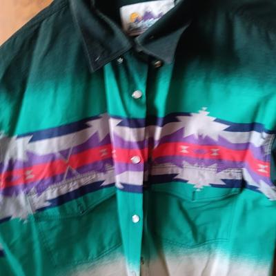 Two Men's pearl snap shirts - long sleeved Wrangler and Alamosa both size Medium