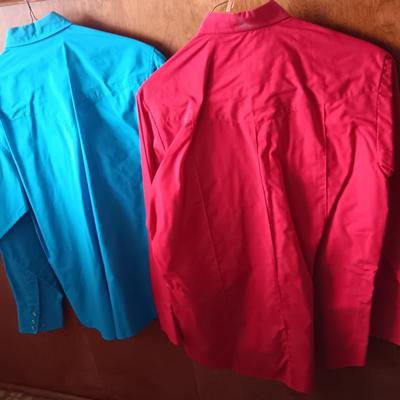 Two Men's pearl snap shirts - long sleeved shirts Ely Cattleman's Size 16 1/2 & Wrangler Size Large