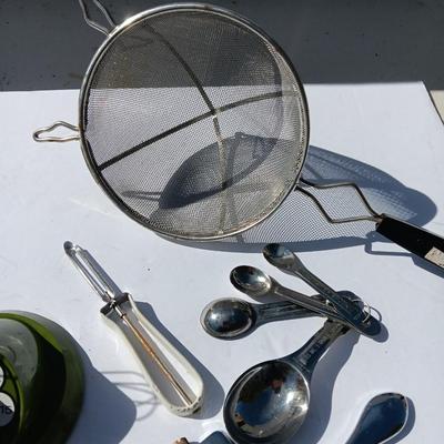 Vintage kitchen items - timer - utensils - sifter - and more