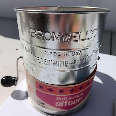 Vintage kitchen items - timer - utensils - sifter - and more