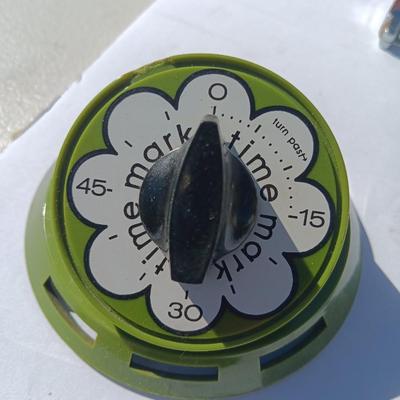 Vintage kitchen items - timer - utensils - sifter - and more