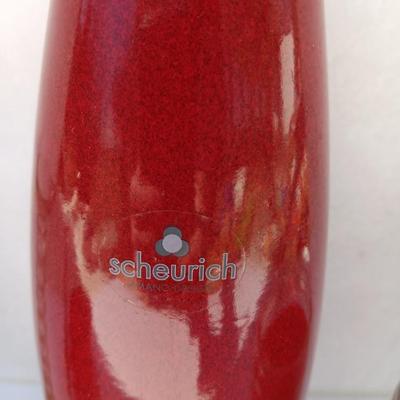 Red Scheurich Vase with Poinsettia candle holder clear vase and an unburned scented candle