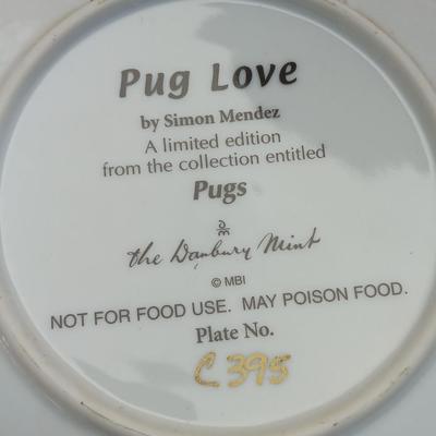 Danbury Mint Collectible PUG DOG plates - Pug Love & Pug Eyed