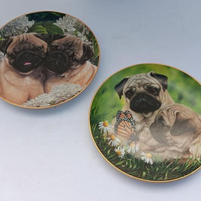 Danbury Mint Collectible PUG DOG plates - Pug Love & Pug Eyed