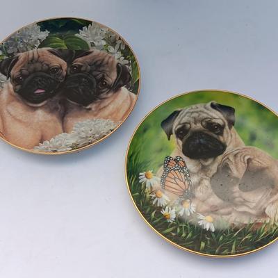 Danbury Mint Collectible PUG DOG plates - Pug Love & Pug Eyed