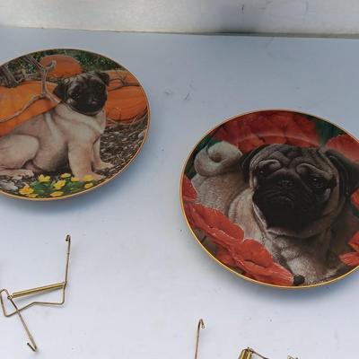 Danbury Mint Collectible PUG DOG plates - Pumpkin Patch Pug & Poppy Love