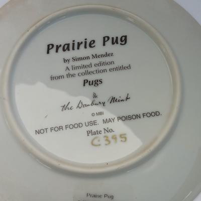 Danbury Mint Collectible PUG DOG plates and PUG clock - Pug in play & Prairie Pug