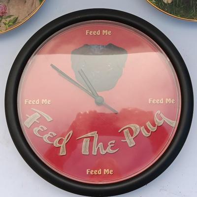 Danbury Mint Collectible PUG DOG plates and PUG clock - Pug in play & Prairie Pug