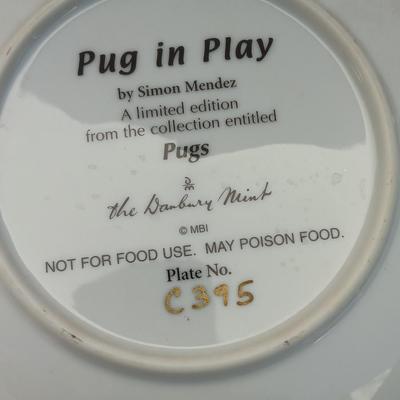 Danbury Mint Collectible PUG DOG plates and PUG clock - Pug in play & Prairie Pug