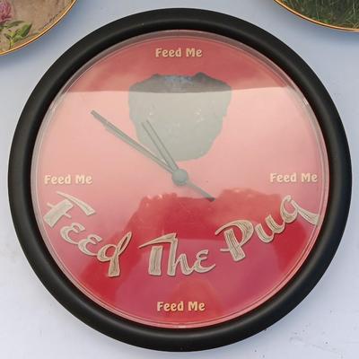 Danbury Mint Collectible PUG DOG plates and PUG clock - Pug in play & Prairie Pug