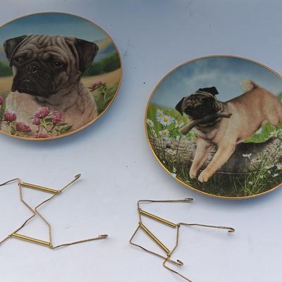 Danbury Mint Collectible PUG DOG plates and PUG clock - Pug in play & Prairie Pug