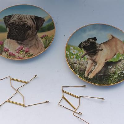 Danbury Mint Collectible PUG DOG plates and PUG clock - Pug in play & Prairie Pug
