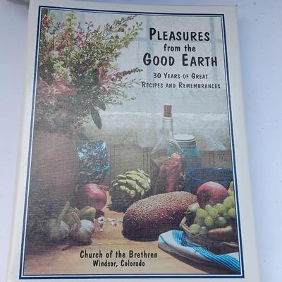 Wooden recipes box with vase of wooden utensils and a Pleasures from the good Earth cookbook