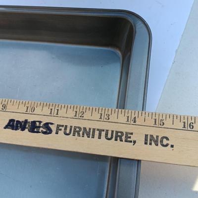 Large stainless bowl - Fire King measuring glass - and a cake pan