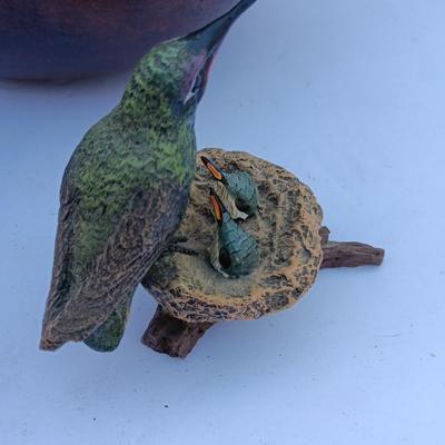 Pottery pieces - Montaage Vase with leaf deco platter and a small Hummingbird figure