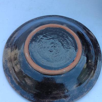 Pottery pieces - Montaage Vase with leaf deco platter and a small Hummingbird figure