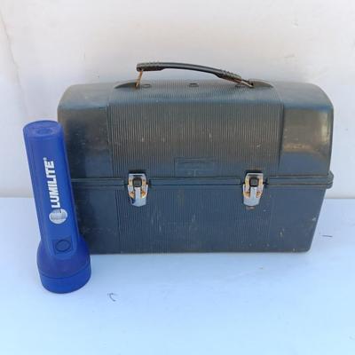 Vintage Thermos King Seeley Thermos Co. Lunch pail with a Lumi lite flashlight
