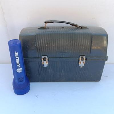 Vintage Thermos King Seeley Thermos Co. Lunch pail with a Lumi lite flashlight