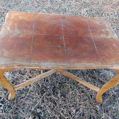 Antique wooden chair with small inlayed design top end table