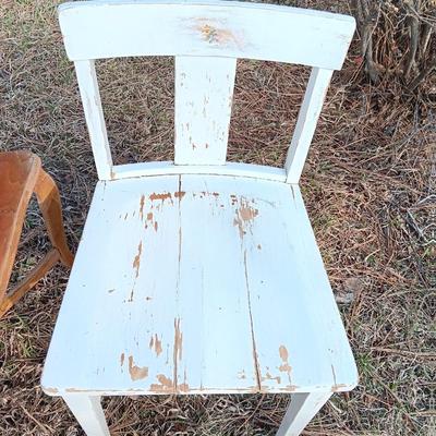 Antique wooden chair with small inlayed design top end table