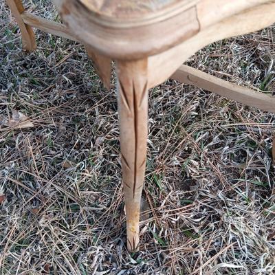 Antique wooden chair with small inlayed design top end table