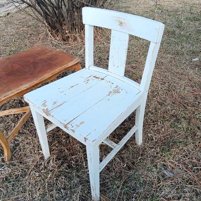 Antique wooden chair with small inlayed design top end table