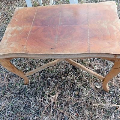 Antique wooden chair with small inlayed design top end table