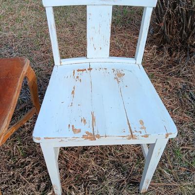 Antique wooden chair with small inlayed design top end table