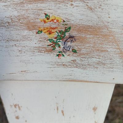 Antique wooden chair with small inlayed design top end table