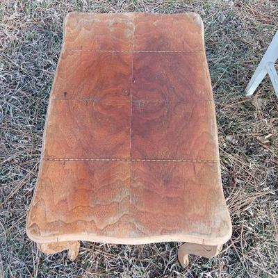 Antique wooden chair with small inlayed design top end table