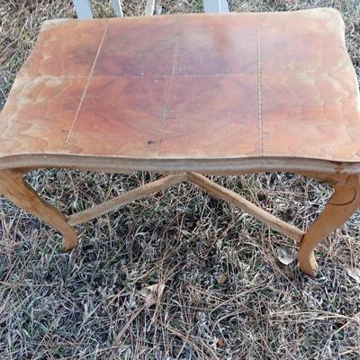 Antique wooden chair with small inlayed design top end table