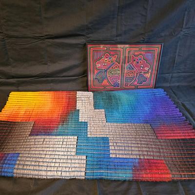 Vibrant Rug with Framed Mola Fabric Art (L-DW)