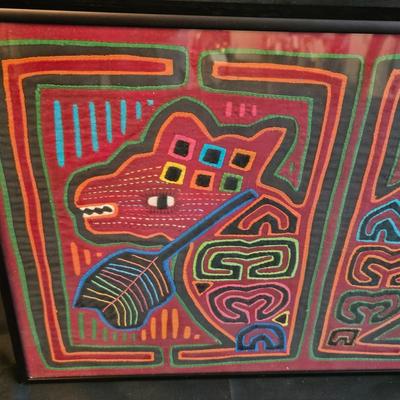Vibrant Rug with Framed Mola Fabric Art (L-DW)