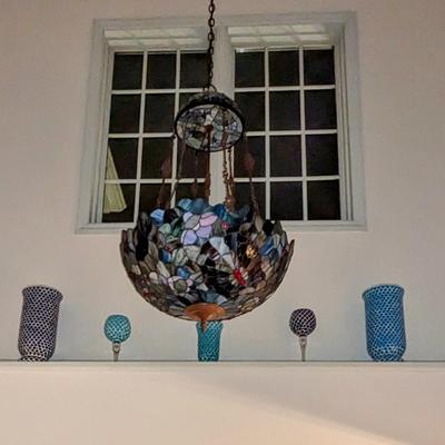 Set of 5 glass mosaic vases/candleholders