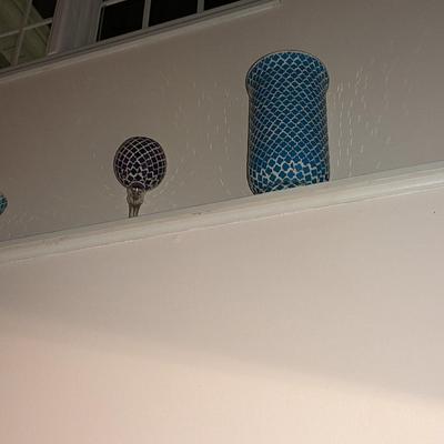 Set of 5 glass mosaic vases/candleholders