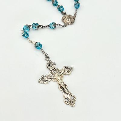 925 Sterling ~ Blue Topaz Crystal Rosary